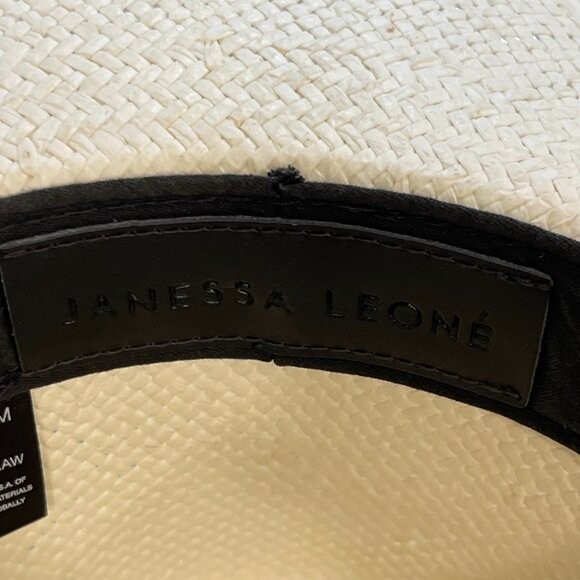 Janessa Leone Cream Brown Band Woven Straw Classic Fedora Hat US Made Size M main image 5